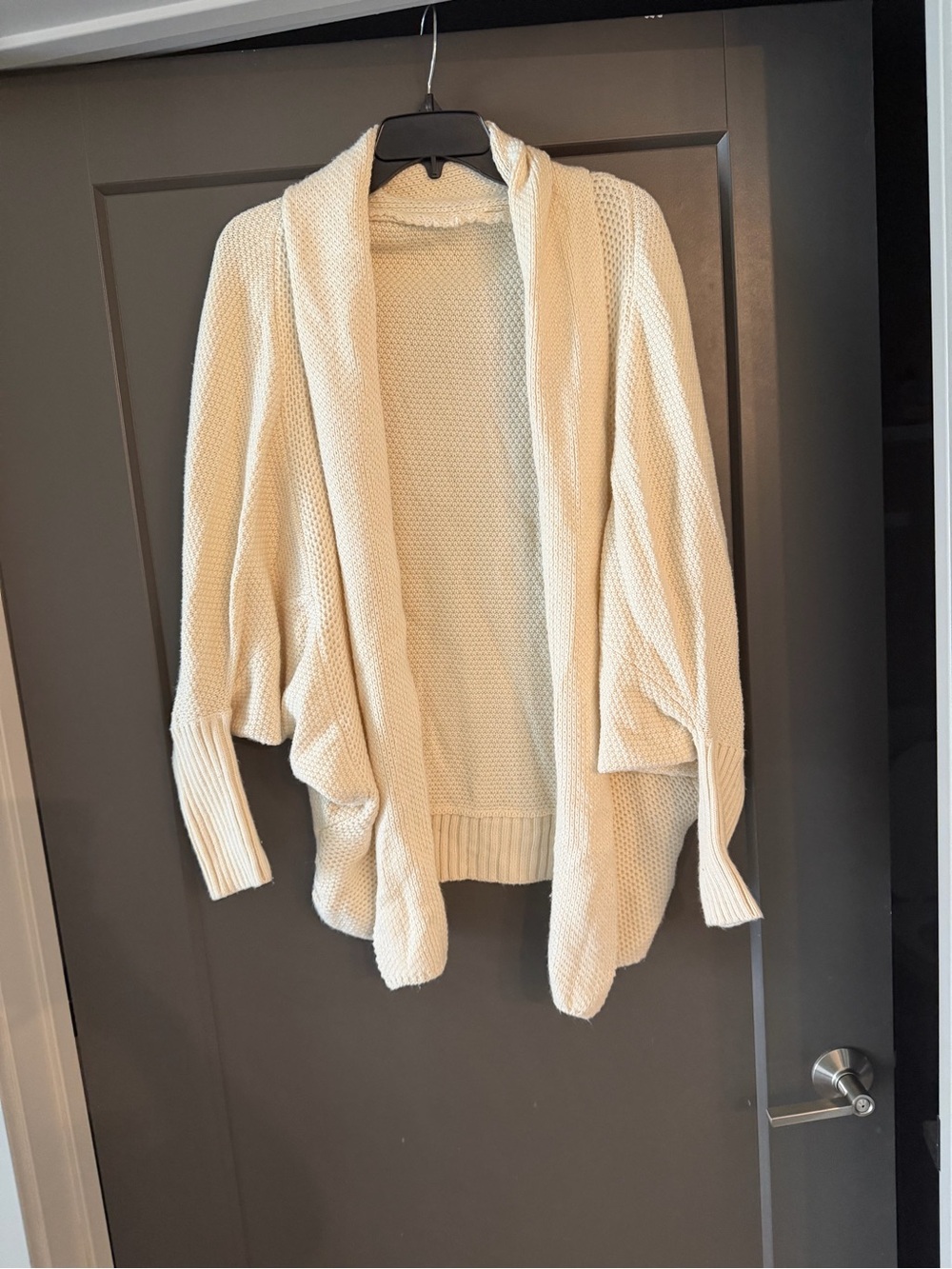 Cozy Cream Open-Front Knit Cardigan Batwing Oversized Sweater size Small